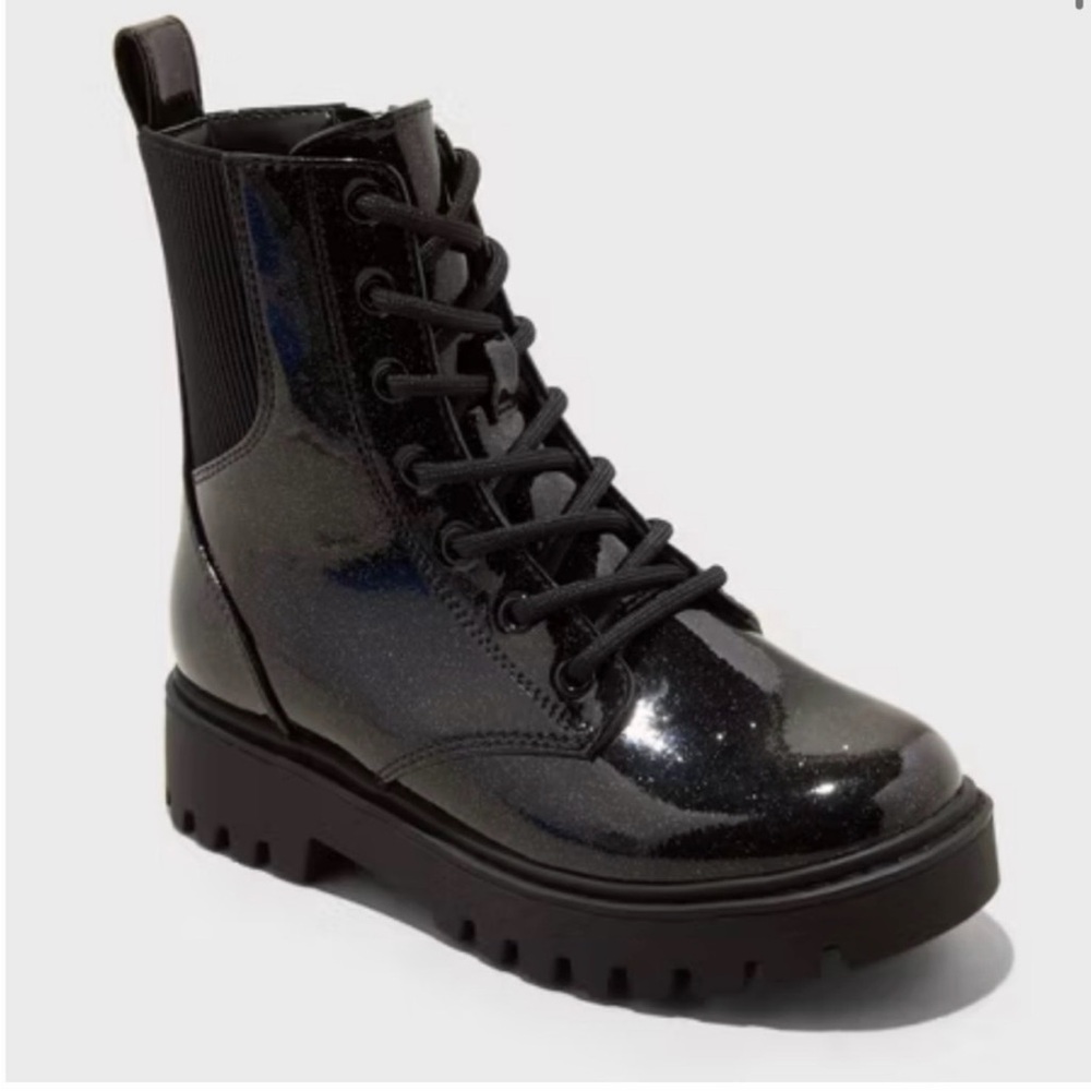 Girls’ Rochelle Glitter Zipper Lace-Up Combat Boots - Art Class size 5